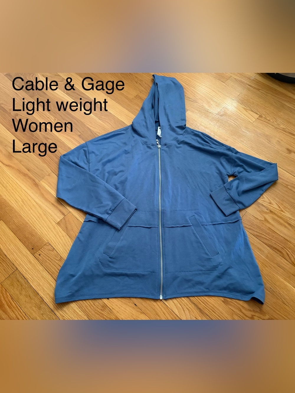 Cable & Gauge Blue Full-Zip Hooded Sweatshirt - Women’s Large